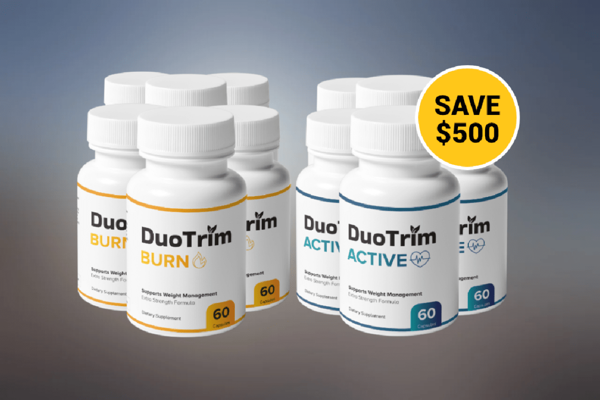 Duotrim supplement bottle with natural ingredients for weight management